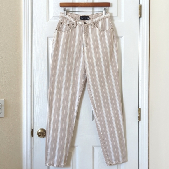 NY Line 90's Vintage Classic Striped High Waisted Tapered Leg Pants Tan White 28 - Picture 1 of 15